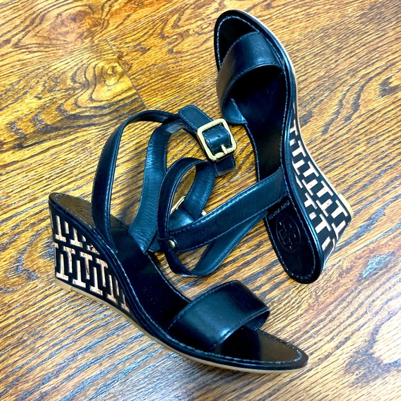 Tory Burch Shoes - Tory Burch Black Wedge Sandals Sz 5 EUC